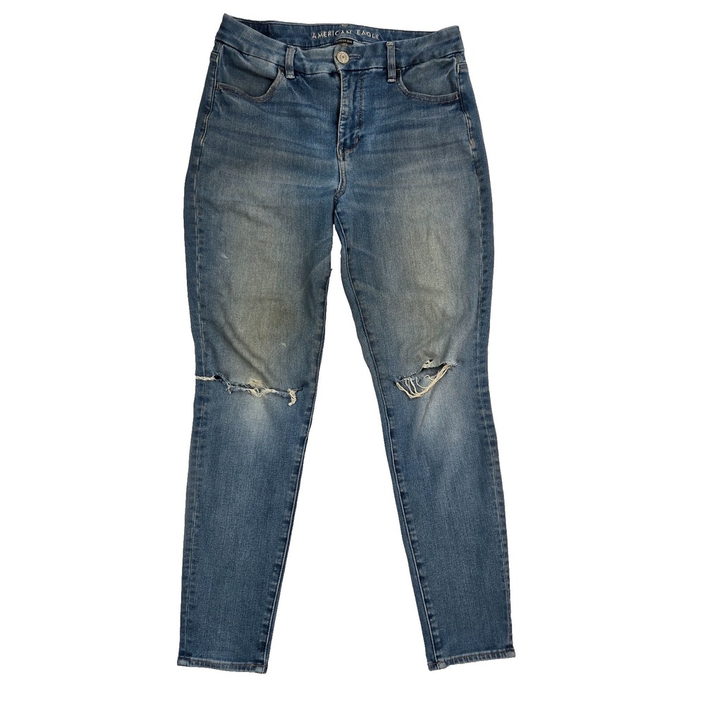 American Eagle Distressed Stretch Jeans Size 10 Blue Womens